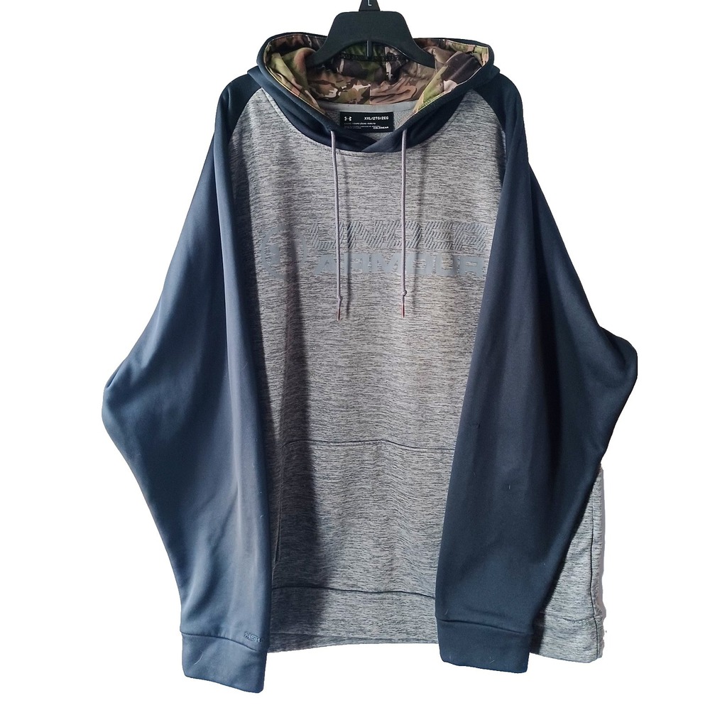 Under Armour Stacked Hunting Hoodie Mens 2XL Cold Gear Camo Hood Lining Gray Blk
